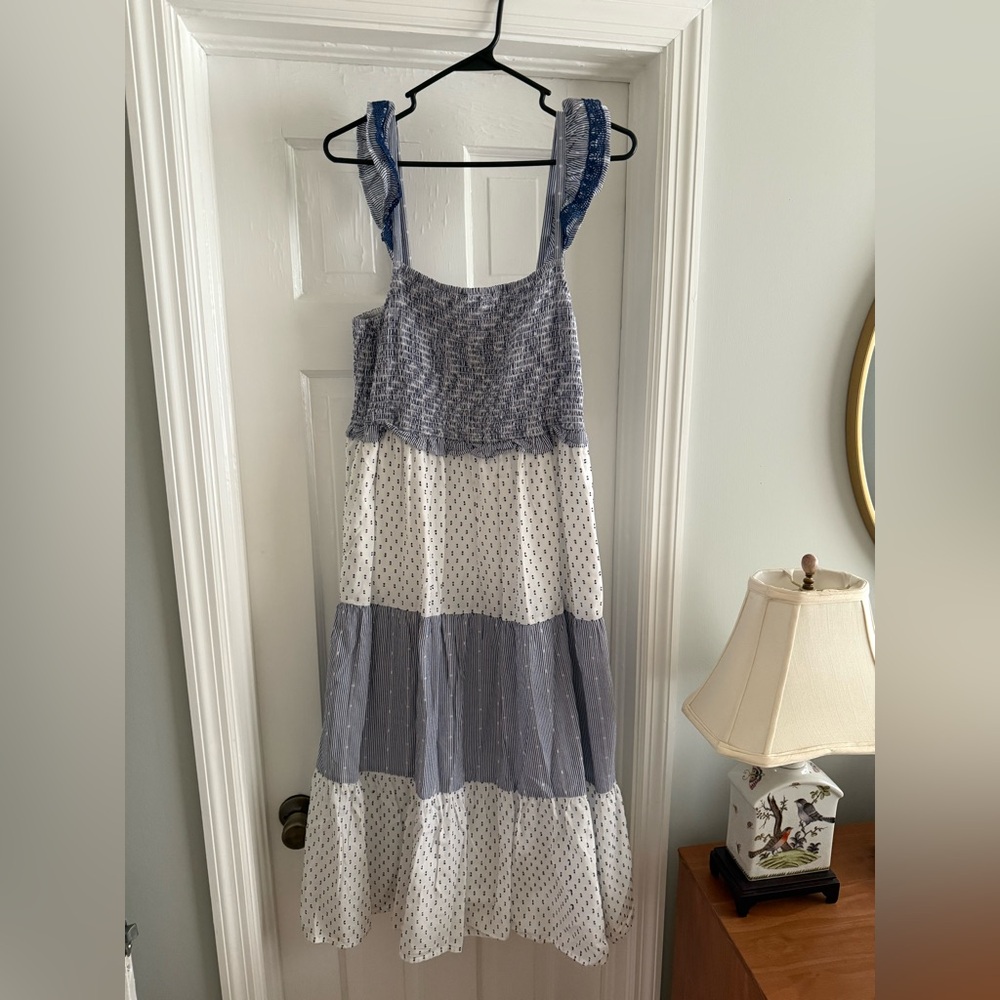 J. Crew Textured Blue & White Dress